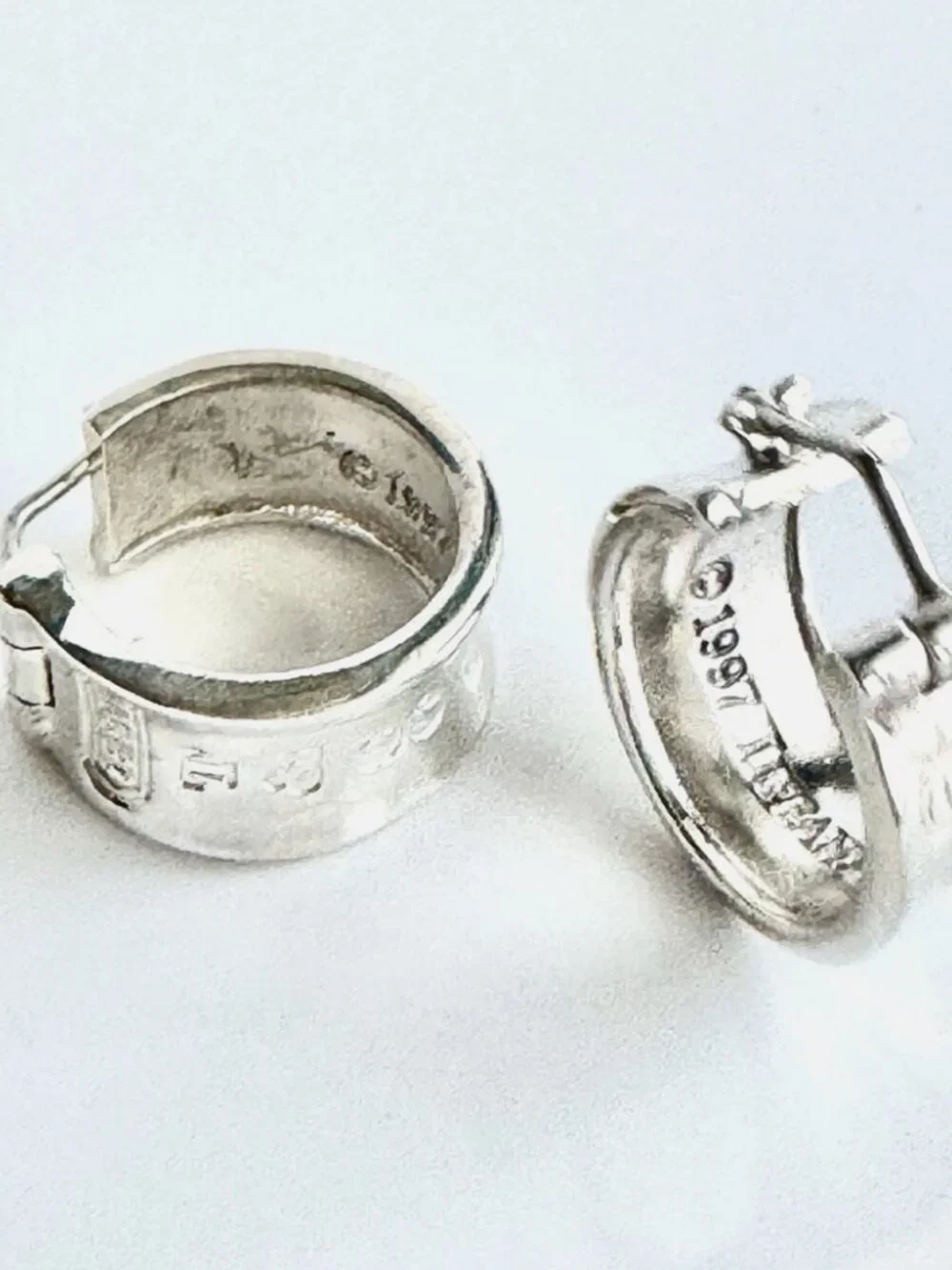 Vintage Tiffany & Co 1837 Sterling Silver Hoop Earrings 925 © 1997 Wide Huggie